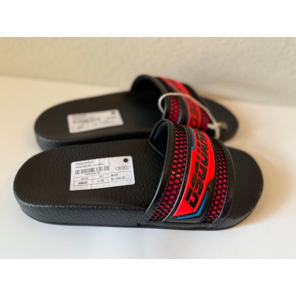 NWT DSquared2 Leather Slip On Slides Sandals Black/Fuchsia Womens 36-36.5 / US 6 - Picture 3 of 5